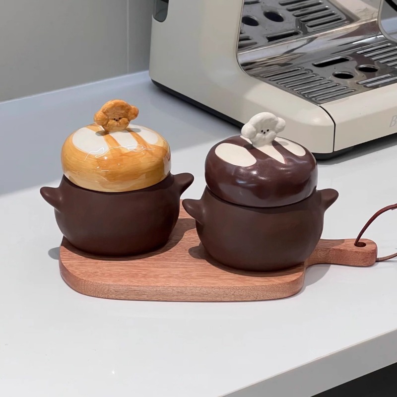 Home Cooking For Dogs - Cute Bread‑Dog Ceramic Stew Pot Double‑Ear